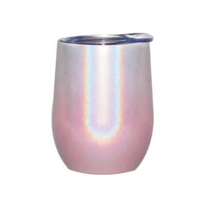 gradient white pink 100 шт./лот, 12 унций, чашка в форме яйца, стакан для вина, Мерцающая кружка, сверкающая, 18/8 нержавеющая сталь, изолированное вакуумное стекло-термос - Цвет: gradient white pink