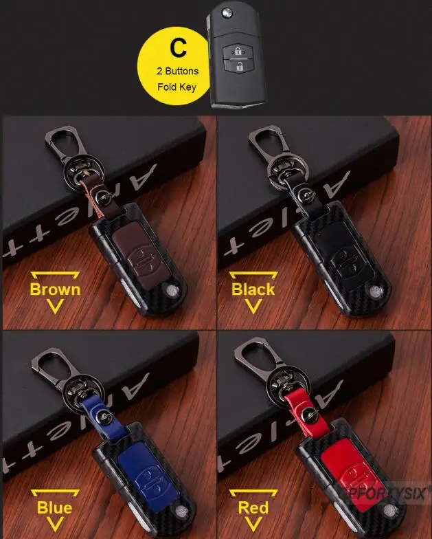 fold key C model Углеродное волокно кожаный брелок для ключей Автомобильный ключ держатель Чехол сумка в виде ракушки Флип складной Автомобильный ключ чехол для Mazda 2 3 5 6 CX5 CX-5 M2 M3 M5 M6 - Название цвета: fold key C model