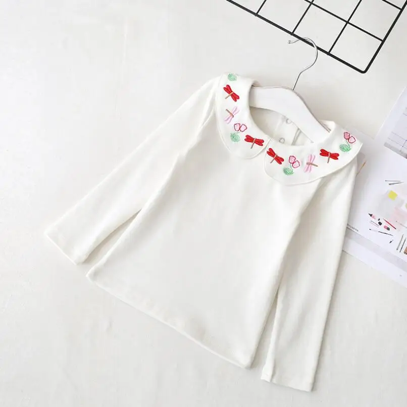 design 1 white Autumn Girl White Blouse Cotton T-Shirt Kids Shirts Baby Toddler Long Sleeve Shirt Girls T Shirt Tops Tee Children JW4967 - Цвет: design 1 white
