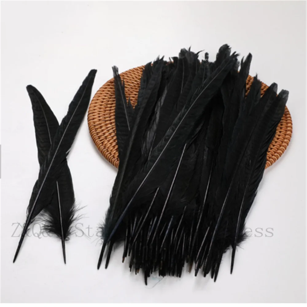 

Natural 25--30CM (10-12 inches) hen tail feather dyed black 50-100 DIY craft jewelry show mask accessories feather