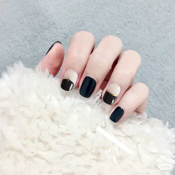 

24/Pcs French Fake Nail Patches Flat Headed Wearing Manicure Sticker Nail Art Decoration Summer Style Hit Color Nail Tips Tools