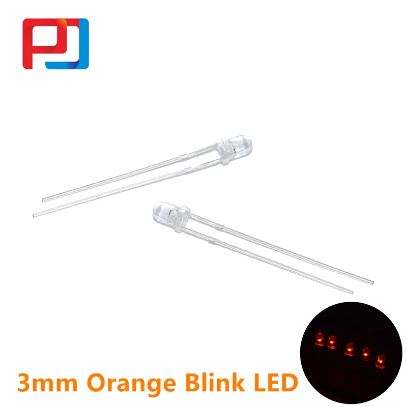 100 шт 3 мм светодиодный мигающий белый/красный/синий/зеленый/желтый/оранжевый мигающий 2-Pins прозрачный светоизлучающий диод F3 - Испускаемый цвет: 3mm-Orange-Blinking