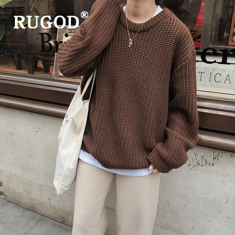 RUGOD, Новые Зимние поступления, корейский шикарный свитер для женщин, круглый вырез, плотная вязаная одежда, модные женские Повседневные базовые Теплые Топы