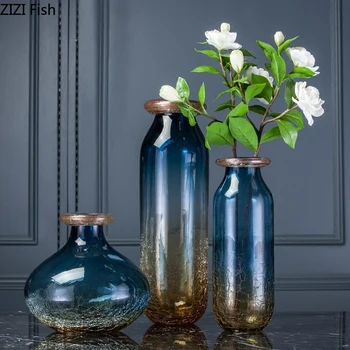 

Simple Blue Glass Vase Decoration Living Room Coffee Table Home Flower Arrangement Dry Flower Decoration Restaurant Decoration