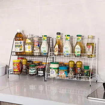 

Hot Desktop Storage Shelf Double Layer Iron Rack Cosmetic Books Shelves Holder Kitchen Spice Rack Bathroom Makeup Organizer