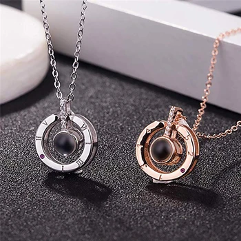 

I Love You in 100 Languages Necklace Microscopic Carvings Light Projected Pendant Necklace for Women Link Chain Bijoux Femme