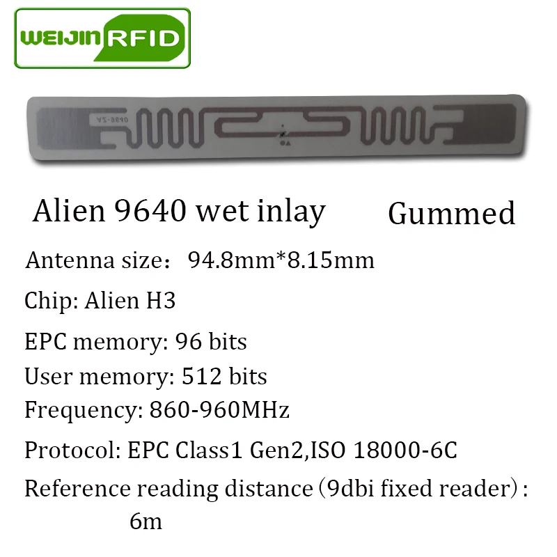 UHF RFID бирка наклейка Alien 9640 влажная инкрустация EPC6C 915mhz868mhz860-960MHZ Higgs3 5000 шт клей пассивный RFID этикетка