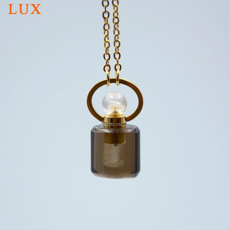 small size Natural gems stone perfume bottle pendant amethysts lapis clear crystal Essentail oils bottle necklace for girls