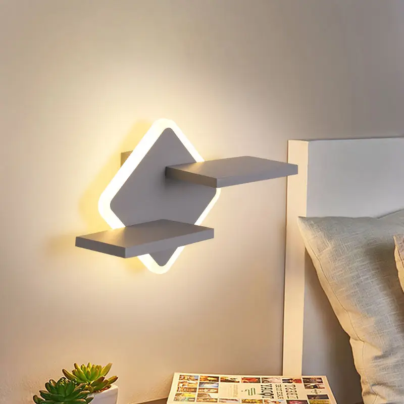 

Nordic loft beds with desk Modern Simple square led wall lamp Beside Bedroom Shelf Sconces Kitchen double wall light