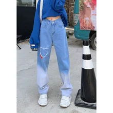 

Chameleon jeans Women Fall/Winter Love High Waist Loose slim straight leg wide pants Hip Hop jeans Streetwear skateboard pants