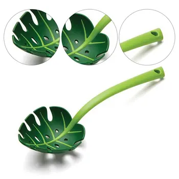 Green Monstera Leaf Colander Multifunctional Long-Handled Spaghetti Slotted Serving Spoon Salad Slotted Spoon For Home Kitchen 2