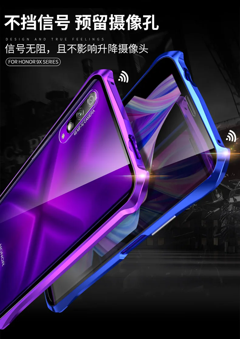 Для huawei Honor 9X Pro Магнитный чехол 360 Передний+ задний двухсторонний чехол из закаленного стекла для huawei Honor 9X металлический чехол