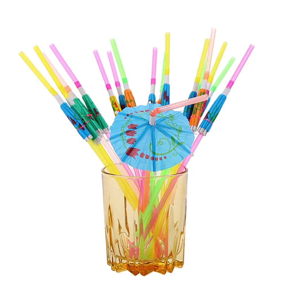 50 шт. одноразовый флуоресцентный тропический зонтик Коктейльная соломинка стеклянный декор для свадьбы, дня рождения