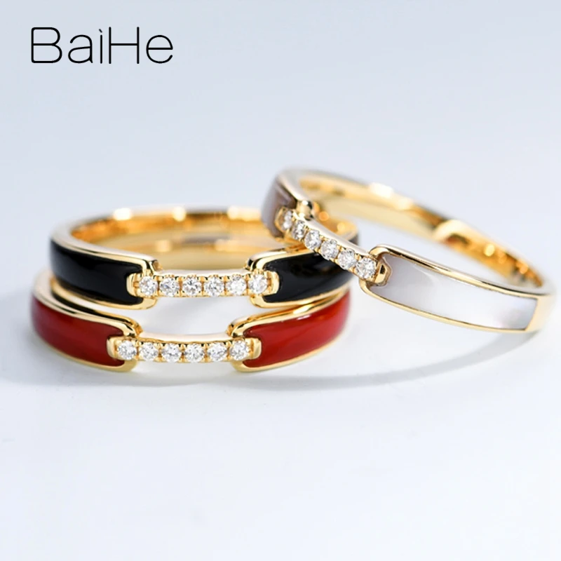 BAIHE Solid 14K желтое золото 0.05CT Сертифицированный H/SI круглый огранки из натуральных бриллиантов свадебные женские модные ювелирные изделия Подарочное кольцо