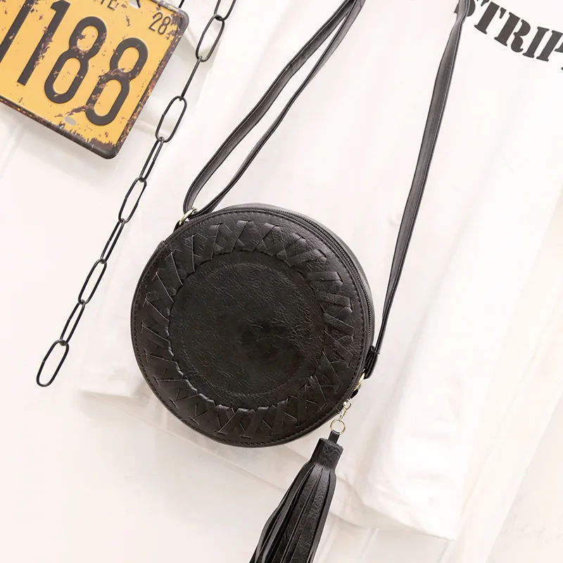  Woman Round Casual Shoulder Bag Female Adjustable Braided Tassel Small Round Bag Lady Versatile Fun - 33004118843