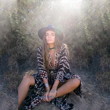 

Deep V Neck Vintage Geometric Printed Beach Pareo Kimono Femme Bohemian Oversized Cardigan with Belt Holiday Long Ethnic Tunic
