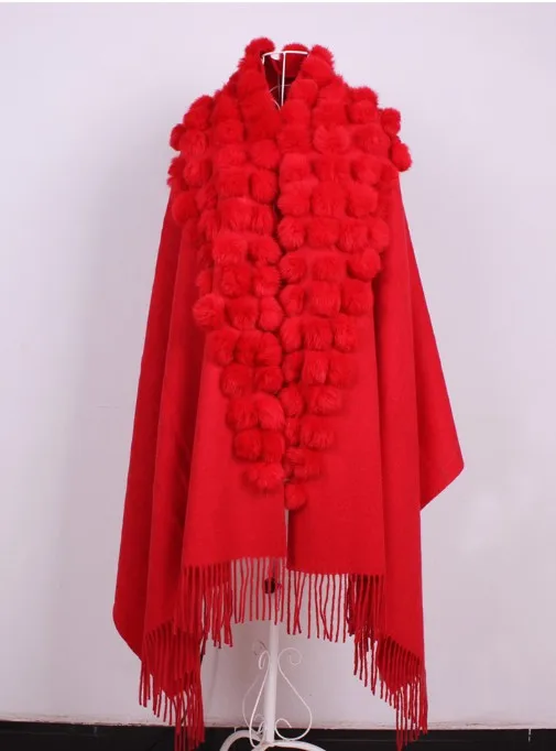 

new women's wool cashmere scarf women fashion shawl with rabbit fur ball ladies scarves solid color with tassels