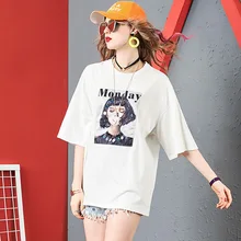 Summer Cool White Orange Black Loose Plus Size Casual Style shirt Women Short Sleeve O Neck shirt Free Shipping 2020