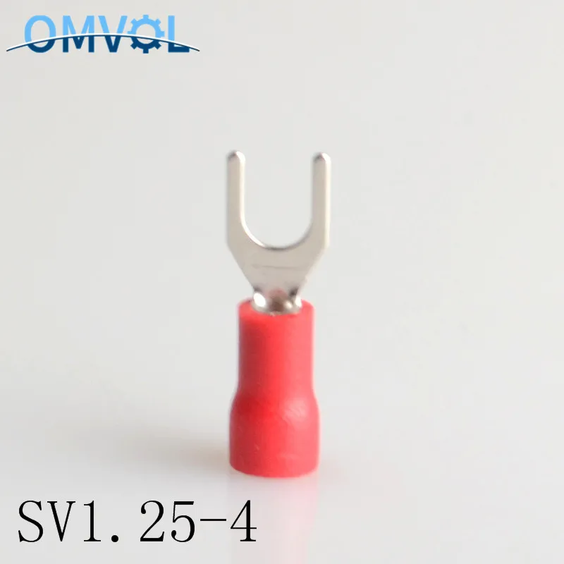 50 шт. SV1.25-4 красный Furcate кабель провода разъем Furcate предварительно изолирующие Вилка Лопата 22~ 16AWG провода обжимные клеммы SV1.25-4 SV
