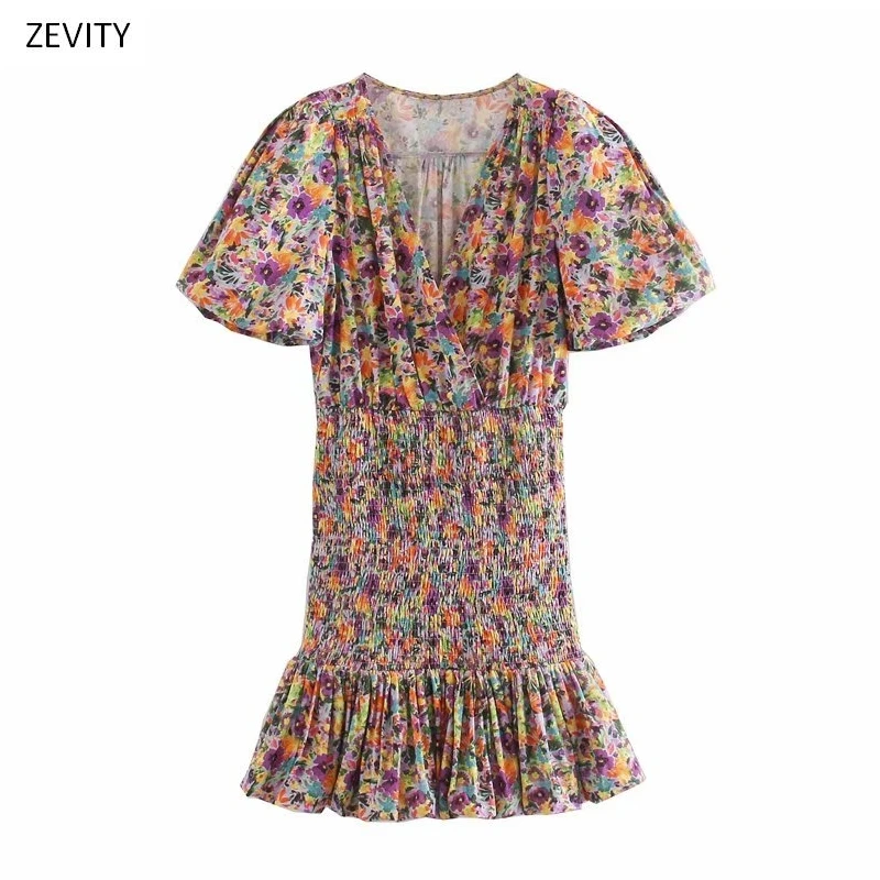 New women vintage v neck flower print shrink fold pleated mini dress chic female puff sleeve casual vestido party dresses DS3712 New women vintage v neck flower print shrink fold pleated mini dress chic female puff sleeve casual vestido party dresses DS3712