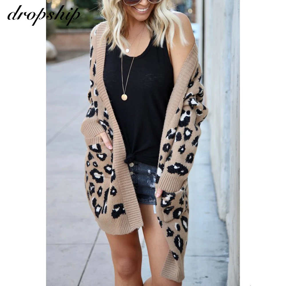  2019 Winter Fashion Woman Sweaters Autumn Long Sleeve Leopard Print Knitted Cardigan Sweater Coat T