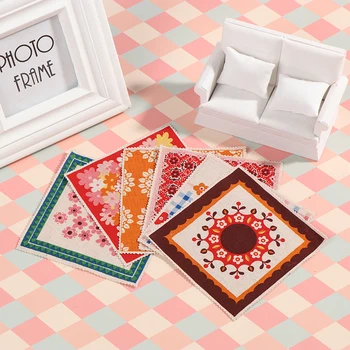 

New Dollhouse Floral Print Floor Welcome Carpet Rug Dollhouse Decoration Kit Miniaturas 1:12 Carpet Dolls Accessories