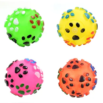 

Play Dog Interactive Sound Pet Supplies Cute Paw Printed Fun Puppy Cat Random Color Chew Toy Ball