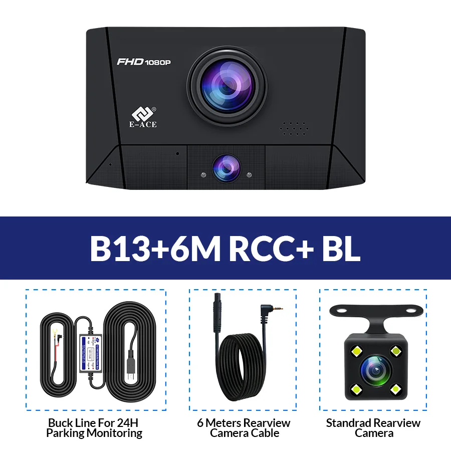 E-ACE B13 Автомобильный видеорегистратор 4,0 дюймов 1080P FHD Dash Cam 3 объектив камеры видео рекордер двойной объектив Авто регистратор с камерой заднего вида Dvrs - Название цвета: B13-6M RCCC-BL