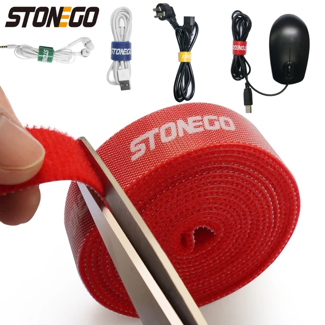 STONEGO USB Cable Winder Cable Organizer Ties Mouse Wire Earphone Holder HDMI Cord Free Cut Management Phone Hoop Tape Protector Red