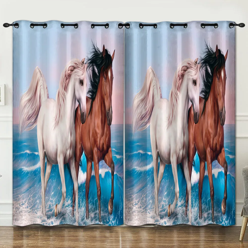 

A running horse room decoration curtain background decoration cloth pink curtains luxury 2
