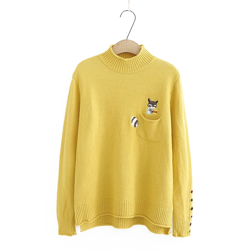 

Standing collar Autumn And Winter sweater casual Cartoon embroidery Long sleeve pullovers top knitting sweater female