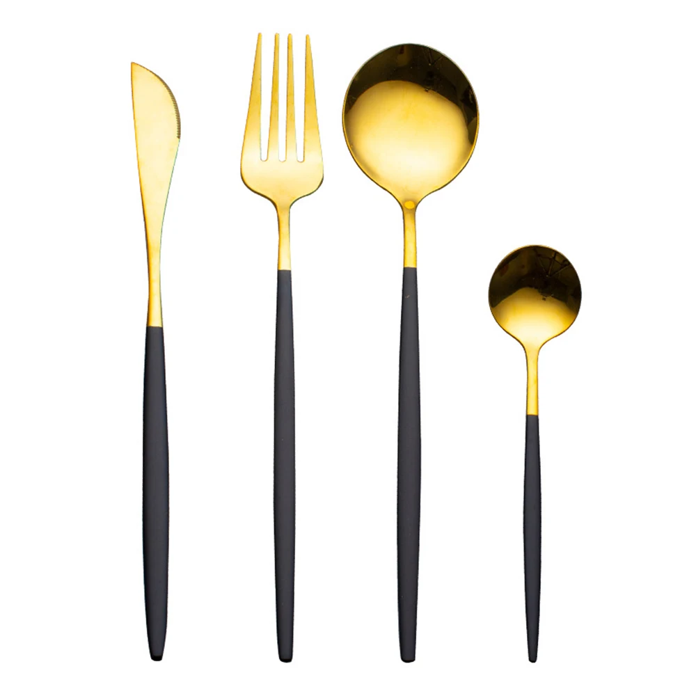 

4Pcs/set Black Gold Cutlery Set 18/10 Stainless Steel Dinnerware Silverware Flatware Set Dinner Knife Fork Spoon Dropshipping