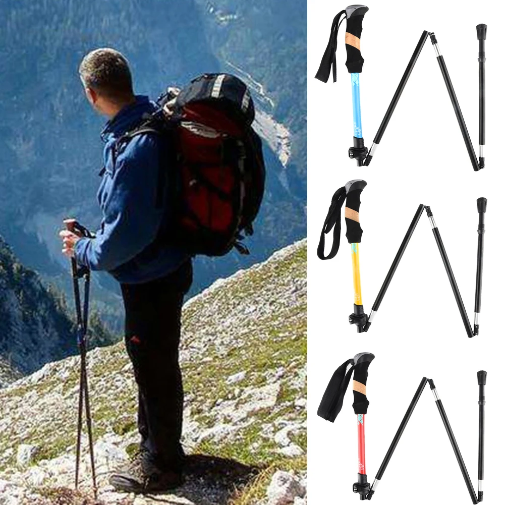 

Portable Camping Aluminum Alloy Folding Walking Trekking Hiking Stick Pole Collapsible Trekking Pole Anti Shock Hiking Stick