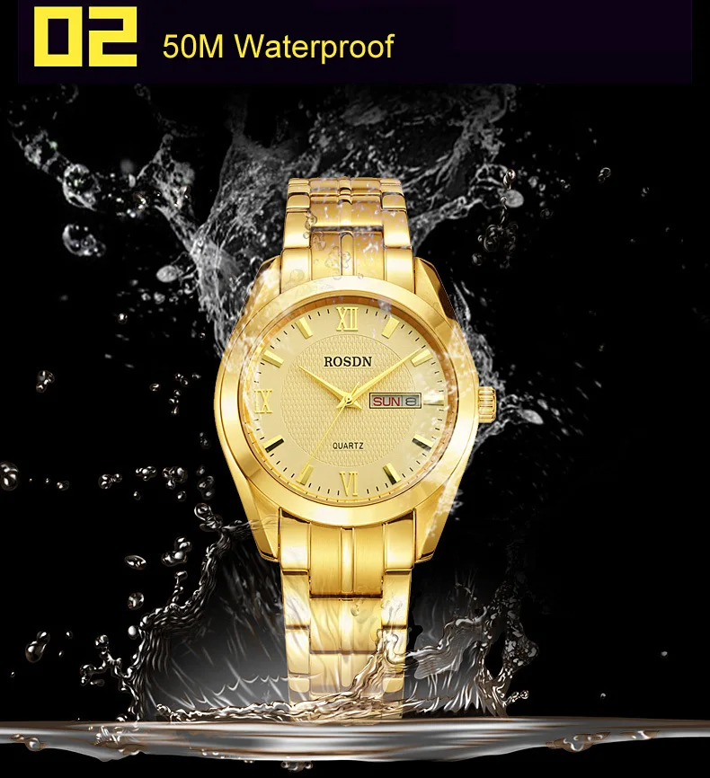 Luxury Brand ROSDN Couple's Watches Japan Quartz Movement Men Watch 8 mm Ultra-thin Sapphire Waterproof 18K Gold Watches R3088M