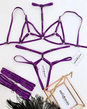 

Temperament and interest clothing High quality two-color sexy ribbon hollow-out thigh strap SM fun suit