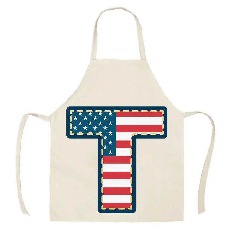 Letter America Pattern Kitchen Aprons for Woman Man Home Cooking Baking Shop Cleaning Cotton Linen Apron WQ1422