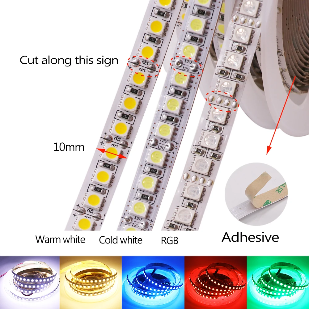 5 м 12 В 12 В Светодиодная лента, светильник 5050 SMD 120 светодиодный s/m ленточный светильник, стабильный гибкий светодиодный светильник для украшения дома своими руками, теплый белый/RGB