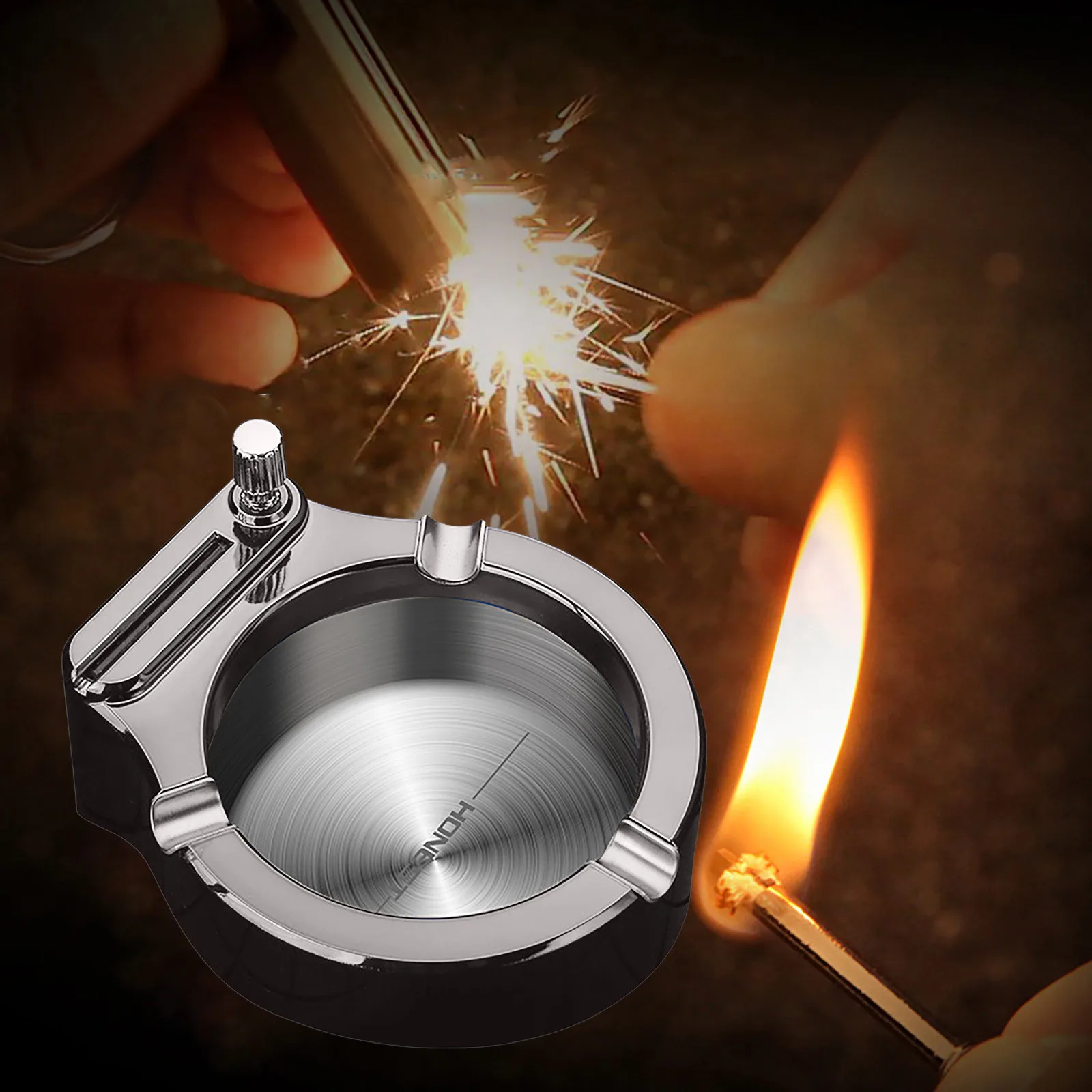 Lighter Ashtray Metal Oil Lighter Multifunctional Permanent Flint Lighter Desktop Home Office