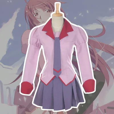 

Hight Quality Anime Bakemonogatari Senjougahara Hitagi JK School Uniform Woman Cosplay Costume Top + Skirt + Tie