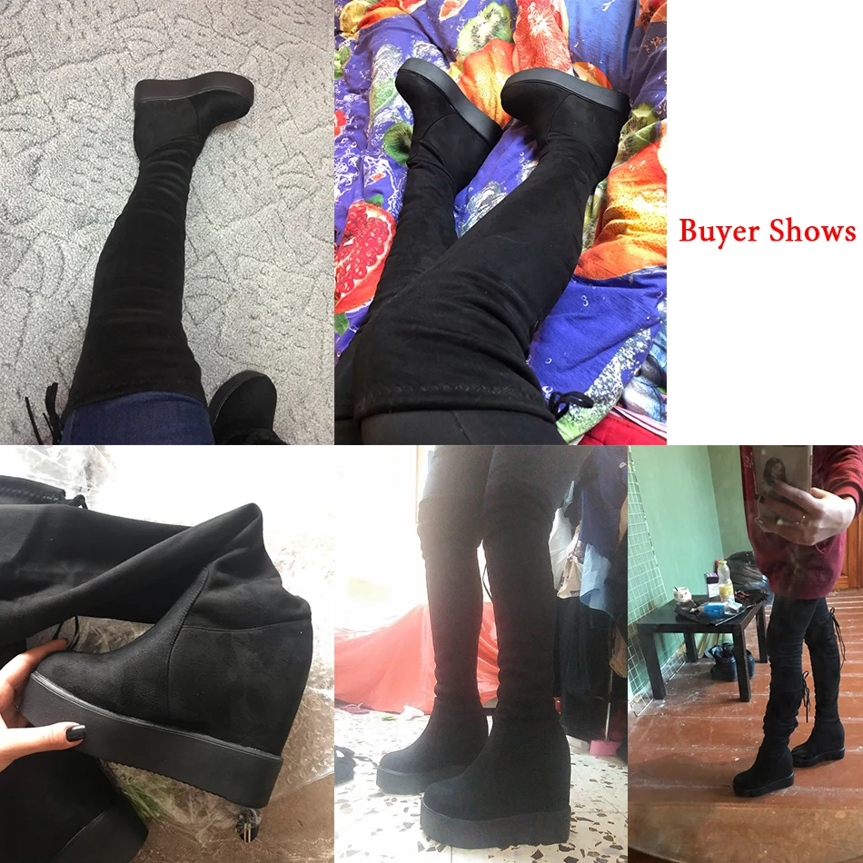 Пикантные кожаные сапоги до бедра; зимние сапоги на платформе; Женские Сапоги выше колена; черные высокие сапоги на высоком каблуке; женская обувь из плюша на меху