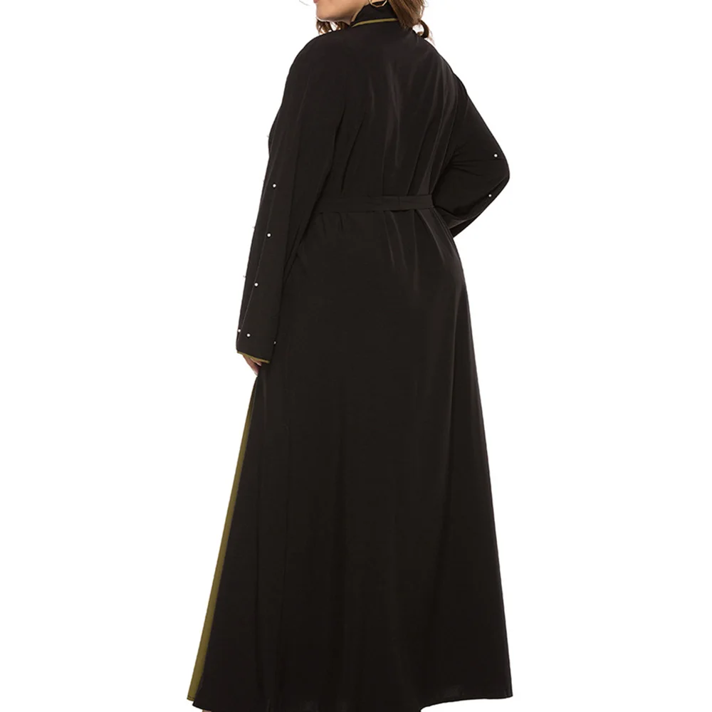 Abaya Jilbab Muslim Maxi Dress Black Beadings Plus Size Kaftan Long Dress Vintage Fashion Islamic Clothings Cardigan Long Robe