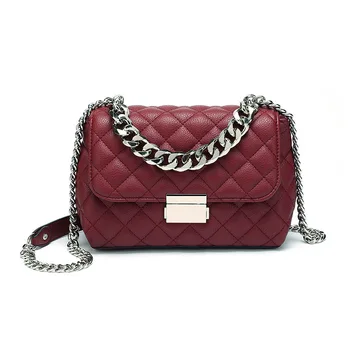 

2020 New Style Korean-style Fashion Rhombus Chain Square Sling Bag Soft Leather Lock Crossbody Bag women bag purses