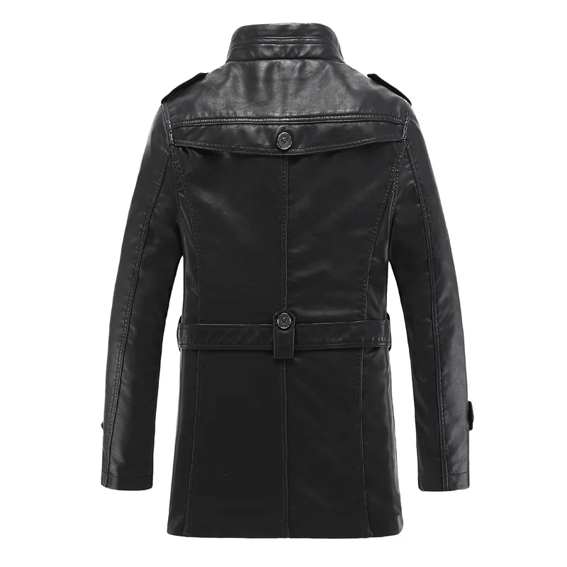 Men Autumn And Winter Western Style Mid-length Leather Jacket Youth Men'S Wear Slim Fit Stand Collar Fur Leather Coat Fashion