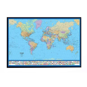 

90x60cm World Map Poster Wall Decoration Home Decor Silk Cloth English Poster with National Flag for Education and Culture