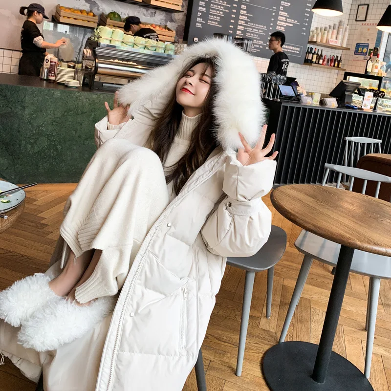 

2019 Winter New Style Mid-length Cotton-padded Clothes Women's Korean-style Loose-Fit over-the-Knee down Cotton fu da Fur Collar