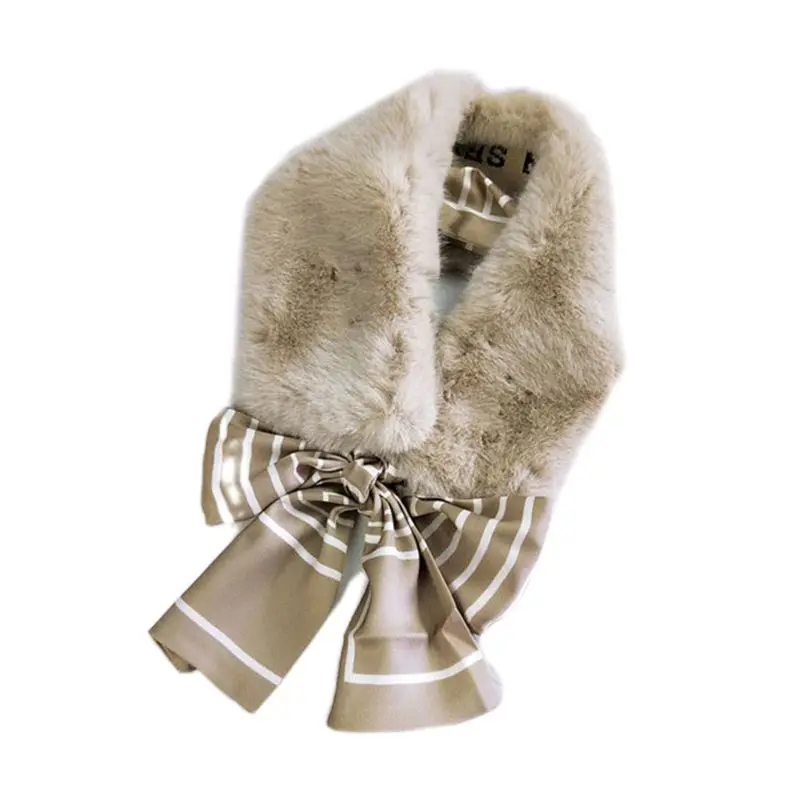 Корейские женские пушистые плюшевые Бесконечность воротник шарф со съемными полосками ленты U50C - Цвет: KH