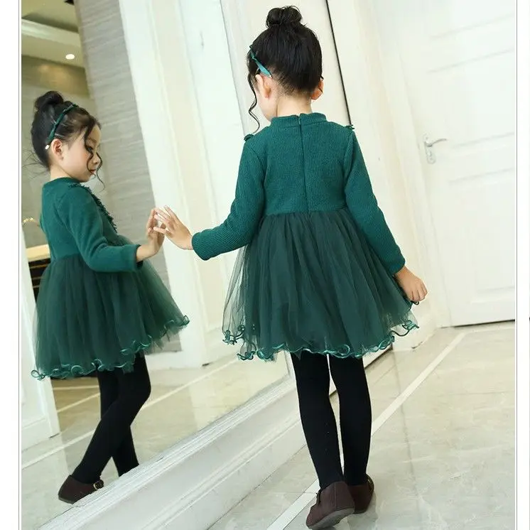 

[Brushed And Thick] Girls Autumn And Winter Brushed And Thick Children Tutu Winter New Style Formal Dress Long Sleeve Princess S