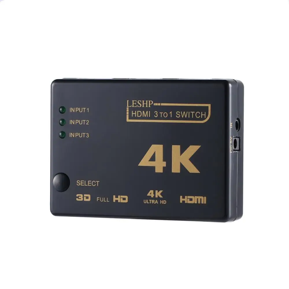 Leshp Nero 3 a 1 4K 1080P Hdmi Switch Audio Video Switcher Splitter Hub per PS4 Hd Tv HDML1.4b Ad A