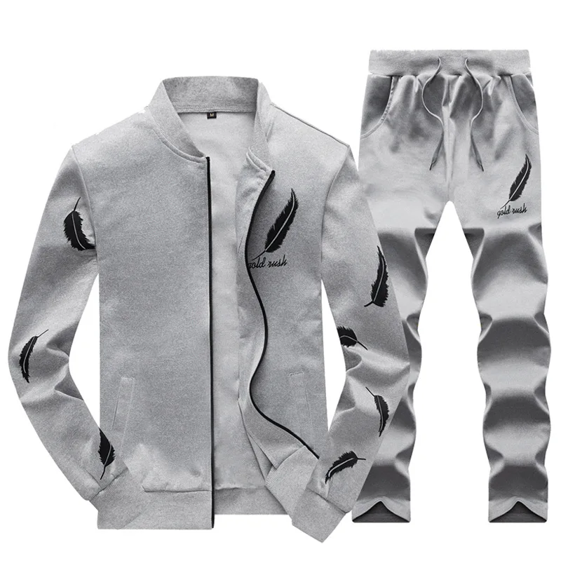 Камуфляжный Мужской комплект, лоскутный спортивный костюм, комплект из двух предметов, весна-осень, флисовая спортивная одежда, повседневная толстовка+ штаны, тонкая мужская одежда 4XL - Цвет: Grey EM083