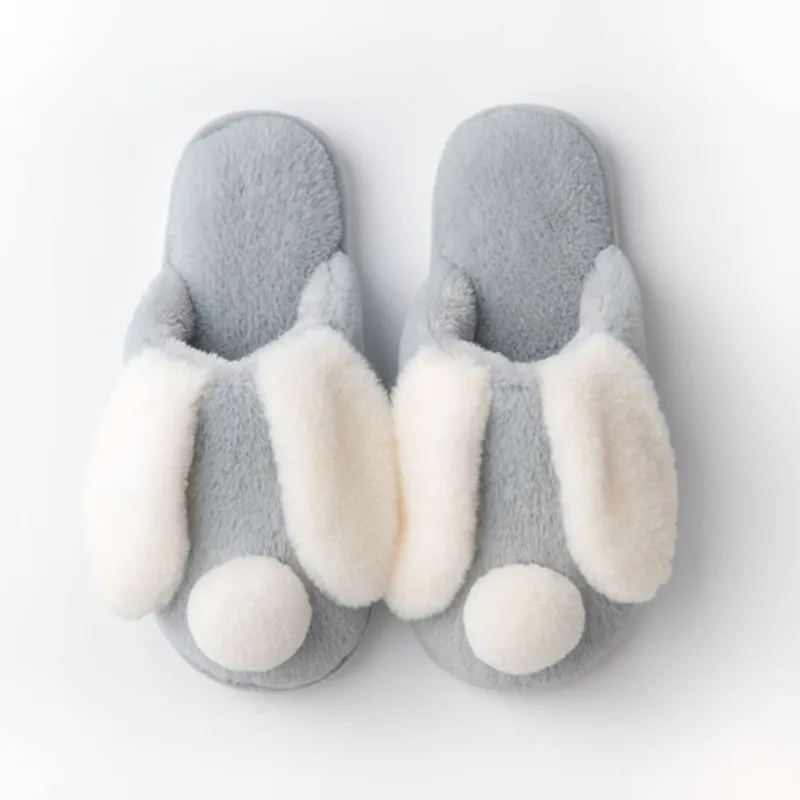 SWQZVT Rabbit women furry slippers cartoon cut warm pink bedroom ladies slippers with fur home sleepers winter shoes women 2020 (3)